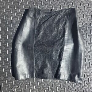 Le'Baz Vintage Black Leather Lace Front Mini Skirt Womens Small Zip Back Tailord